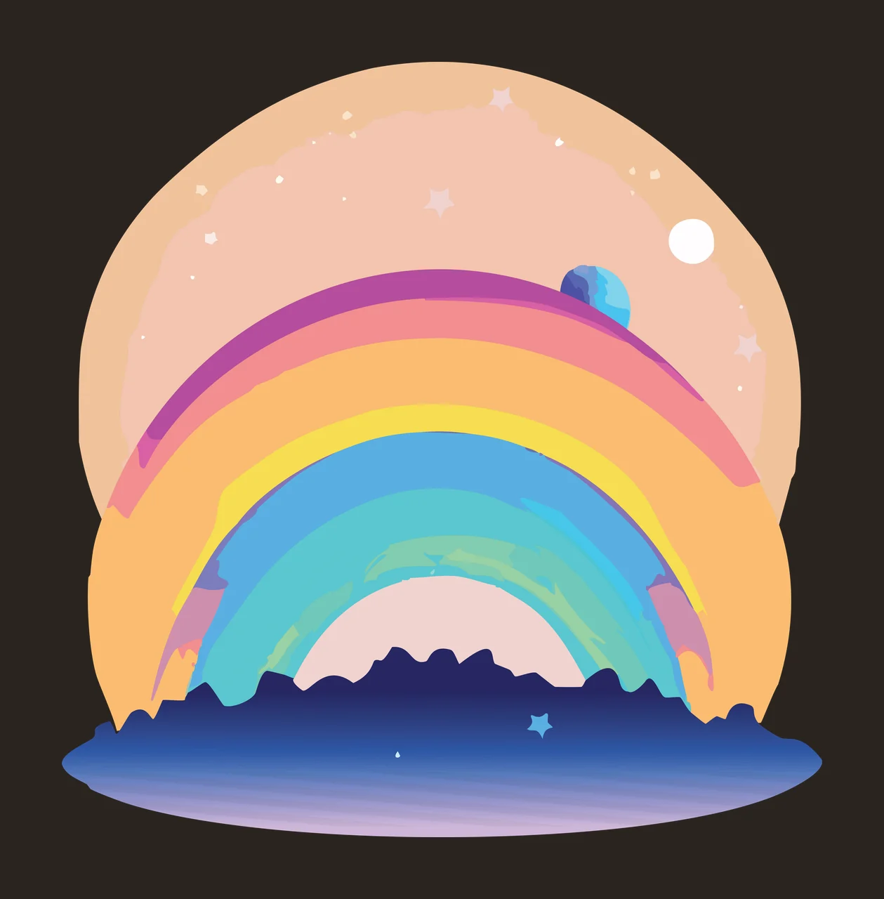 Black Semicircle With Celestial Arc Lines arcs stars planet contrast preview thumbnail