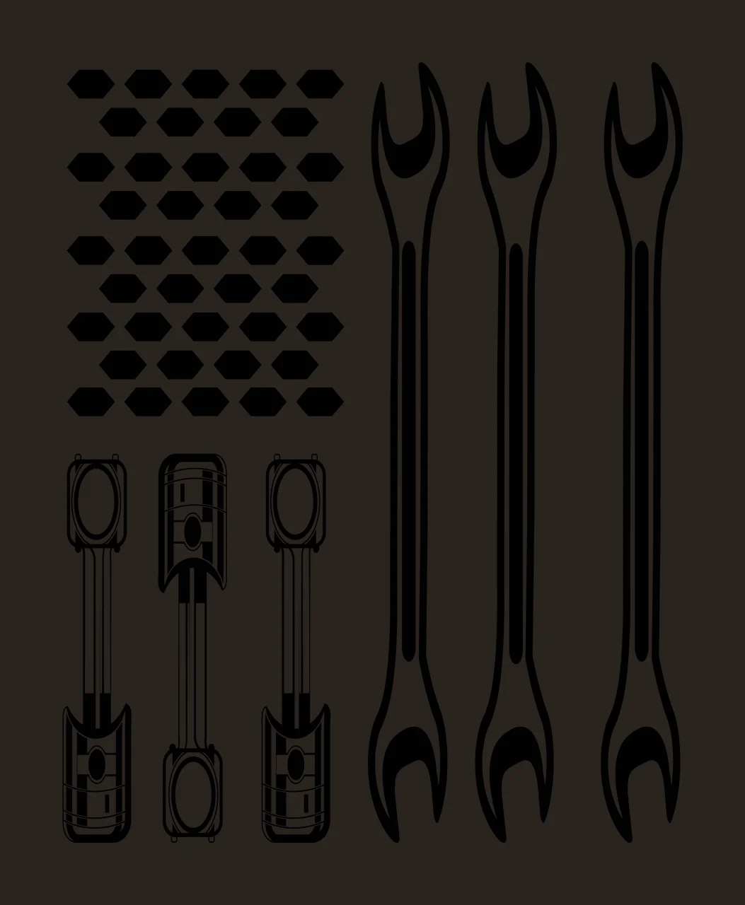 Mechanic Wrenches And Pistons Workshop Elements hexagons line drawing contrast preview thumbnail