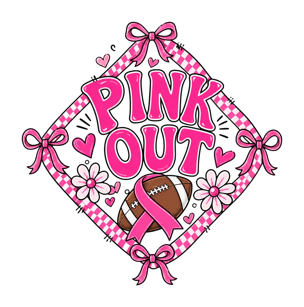 Preppy Football Pink Out Coquette Breast Cancer Variation B
