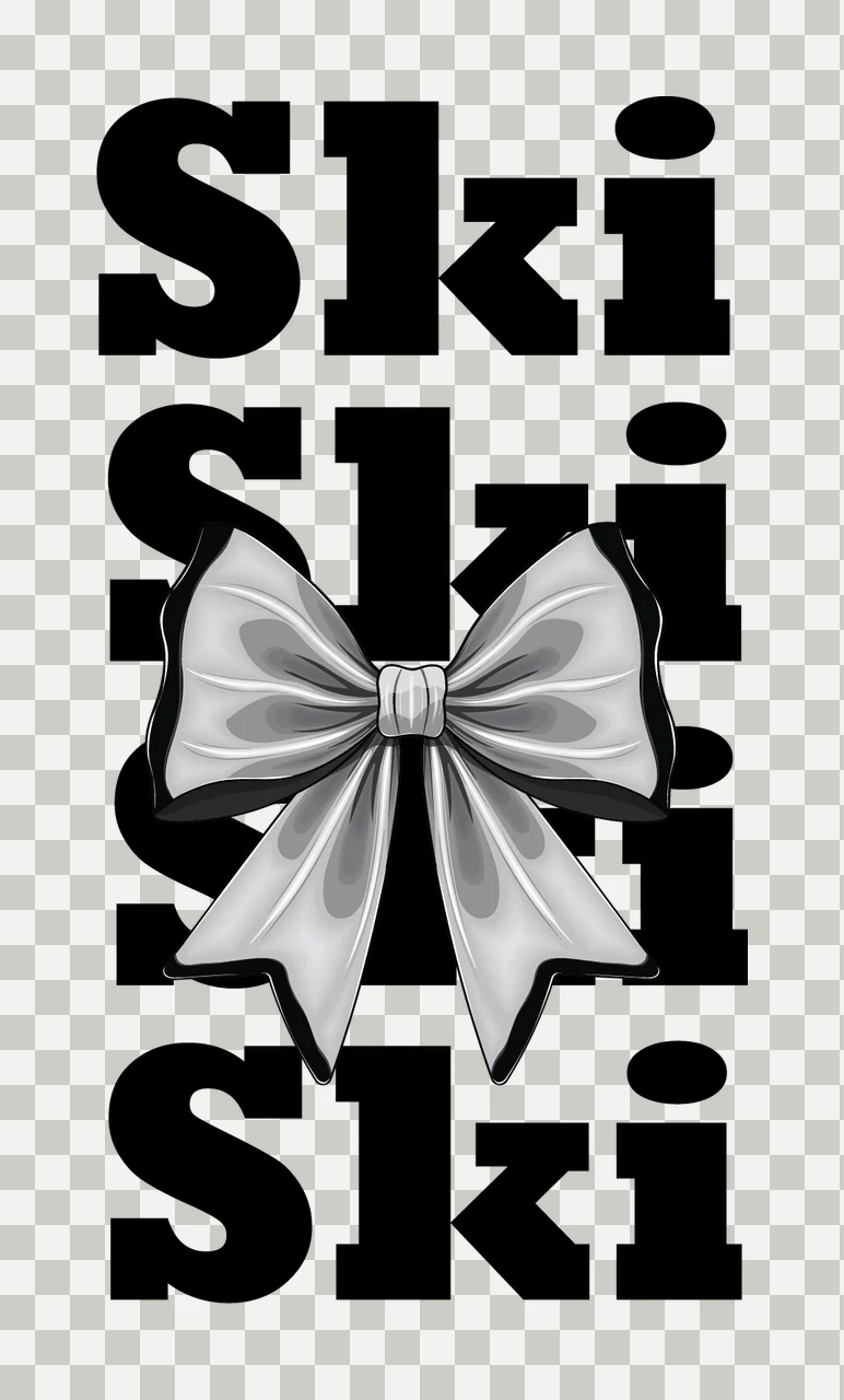 Ski Ski Ski Word Repeated With Bow Silhouette text and vertical transparency and detail preview thumbnail