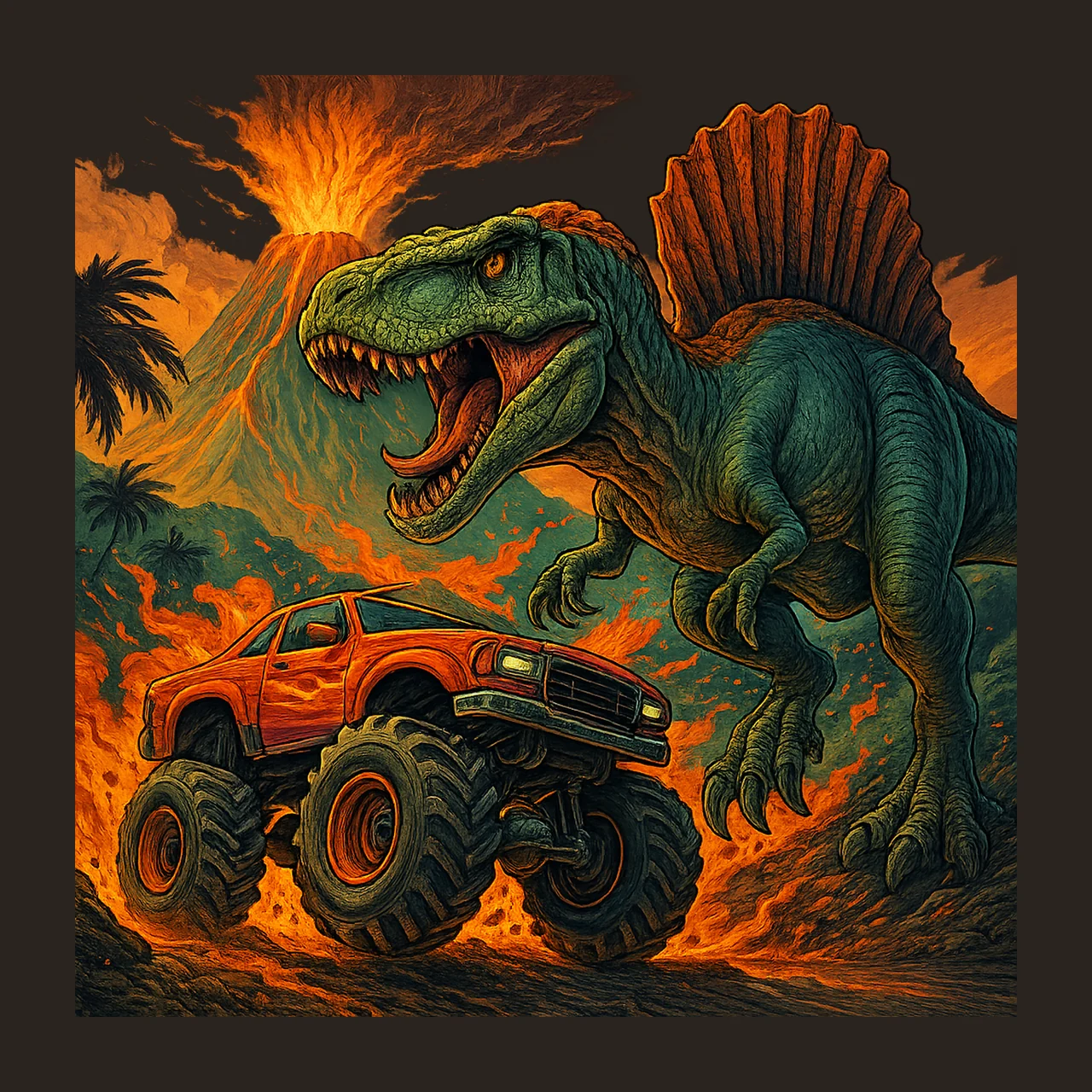 Dinosaur tumbler wrap roaring Rex and monster truck 20oz contrast preview thumbnail