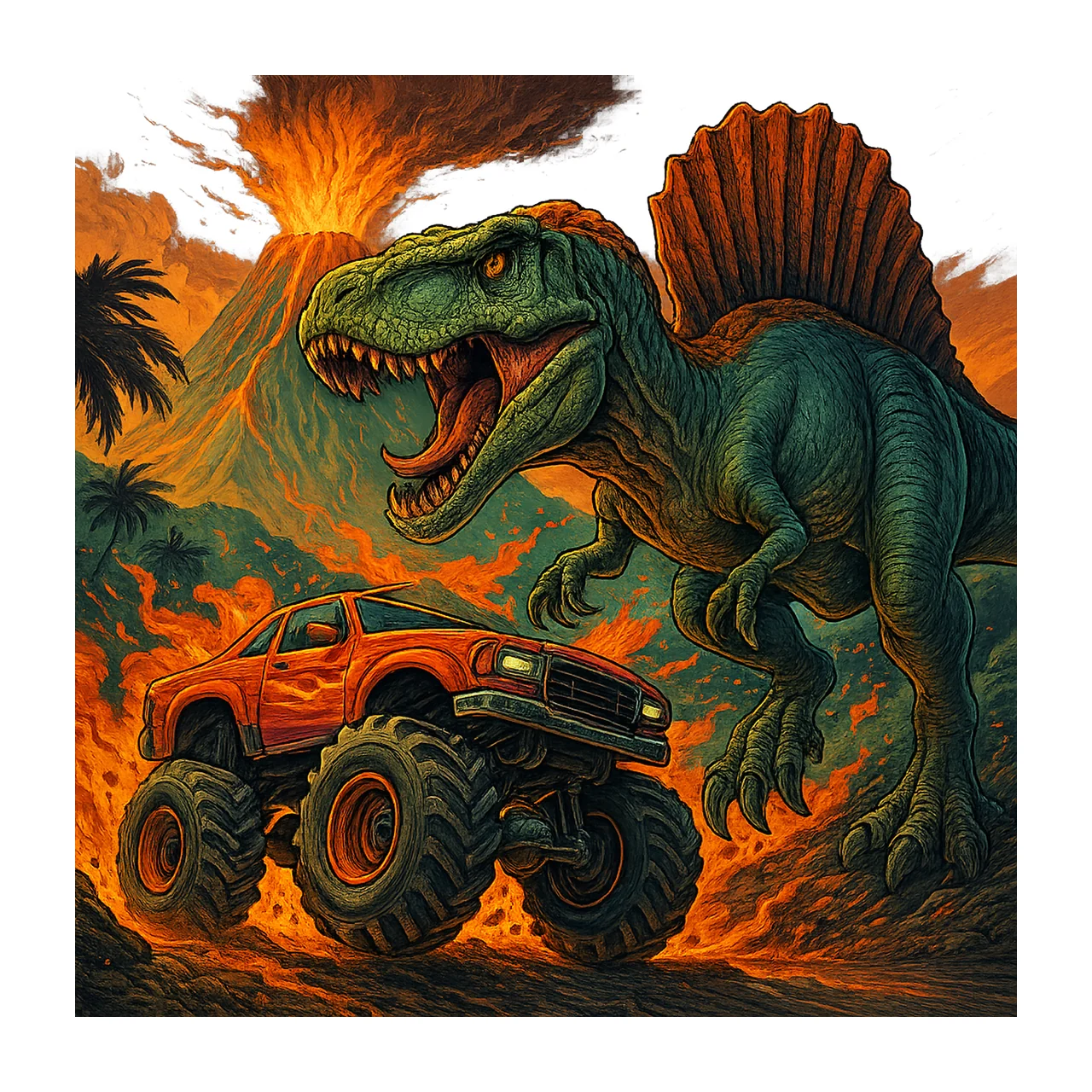 Dinosaur tumbler wrap roaring Rex and monster truck 20oz