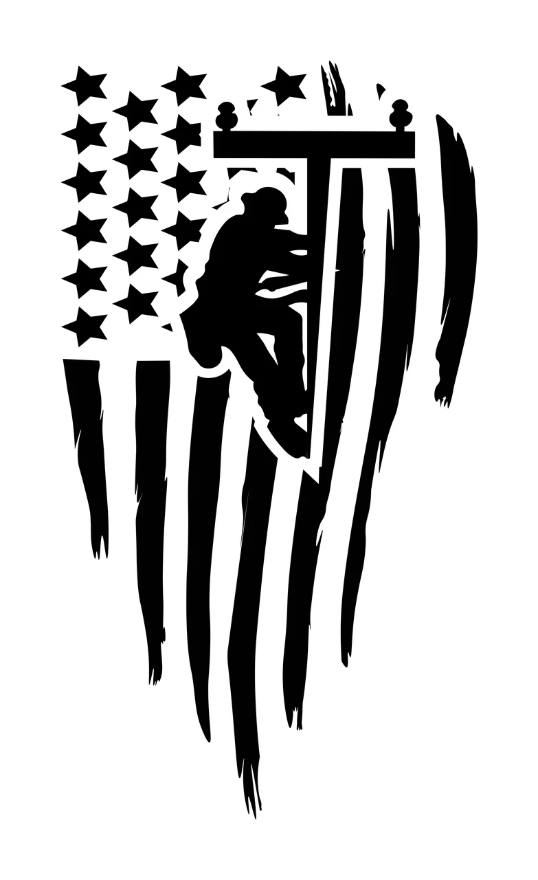 Line Lineman Climbing Utility Pole American Flag worker silhouette