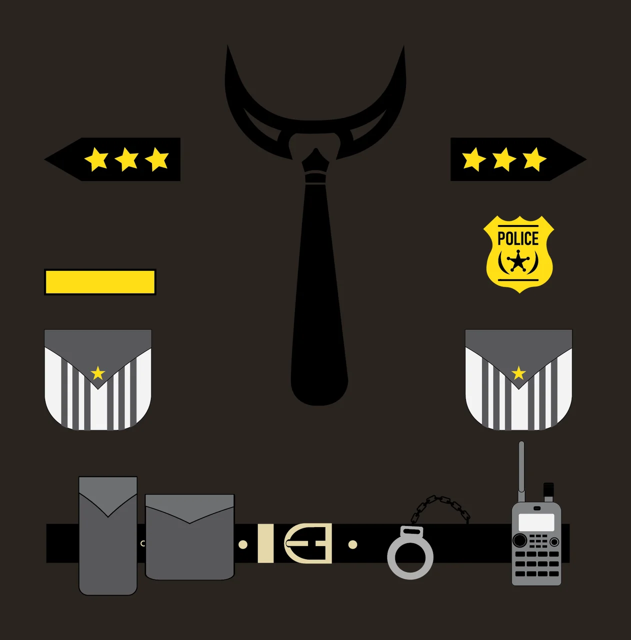 Tie And Equipment Gear Symbols arrows shield belt radio silhouette contrast preview thumbnail