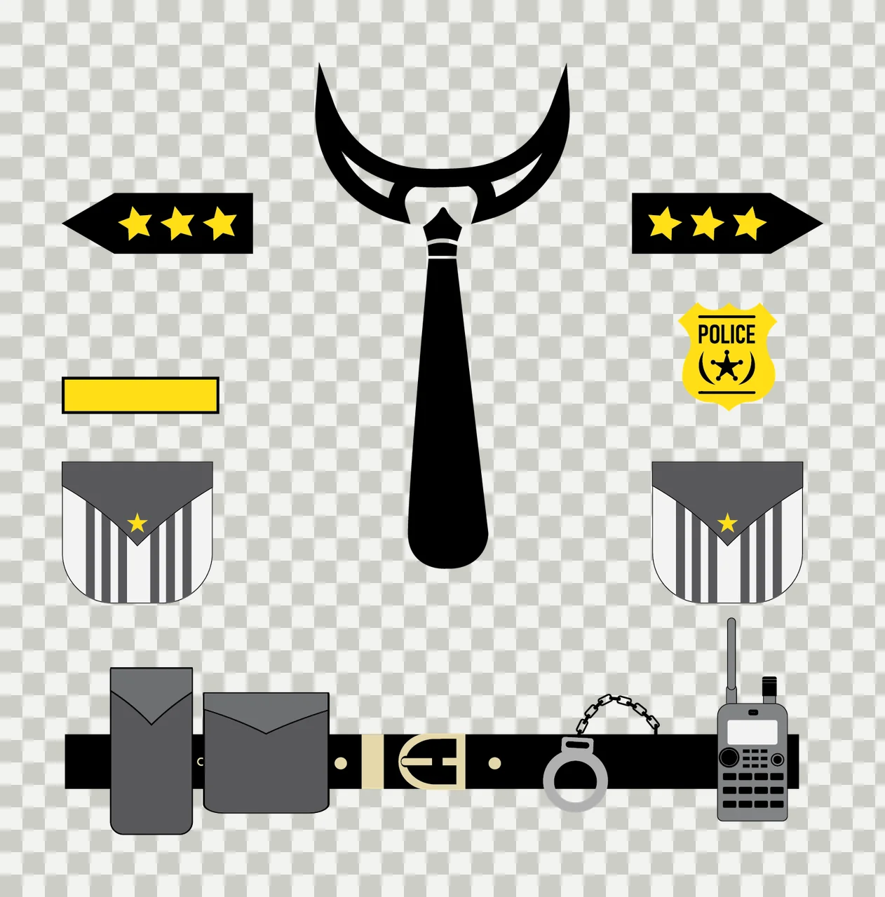 Tie And Equipment Gear Symbols arrows shield belt radio silhouette transparency and detail preview thumbnail