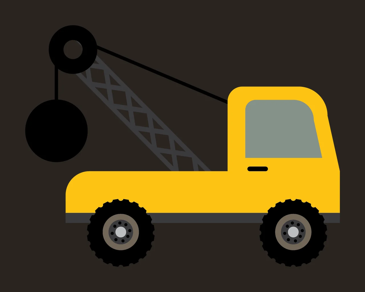 Crane Truck With Wrecking Ball Silhouette wheels black white contrast preview thumbnail