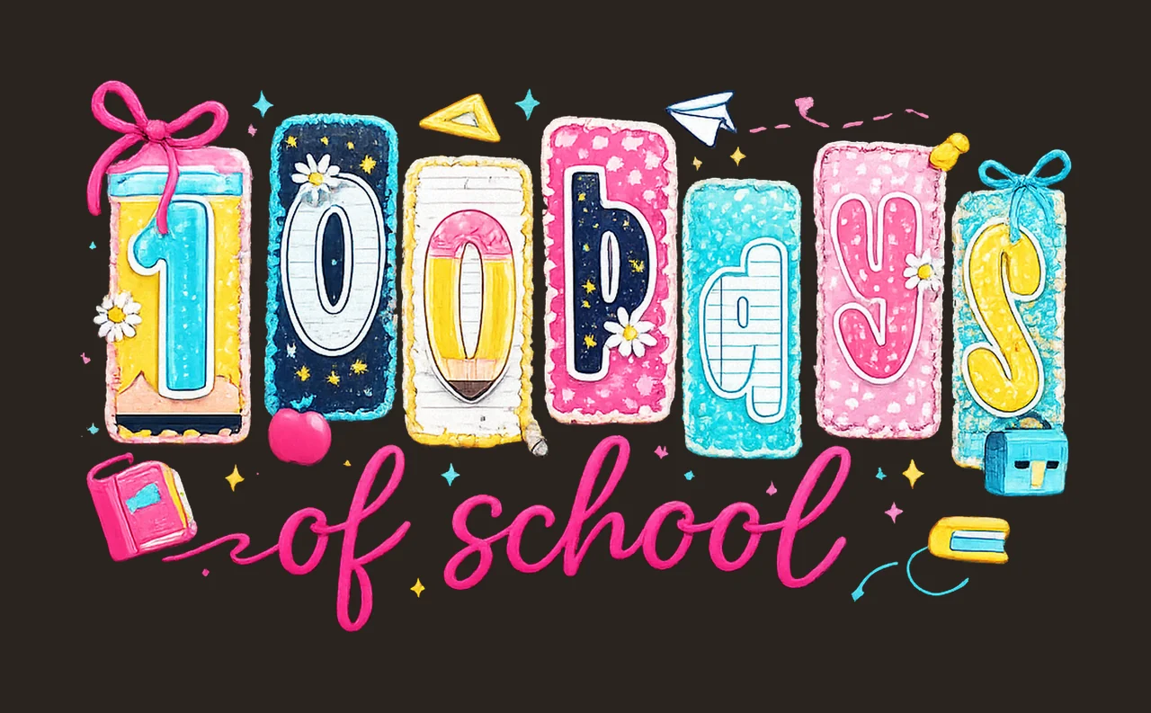 Preppy Teacher 100 Days Of School Glitter Coquette Pencil contrast preview thumbnail