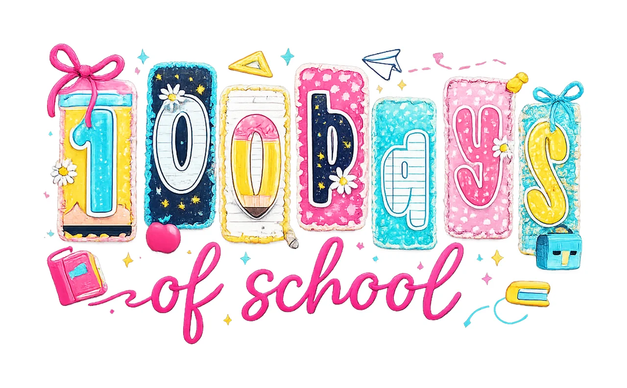 Preppy Teacher 100 Days Of School Glitter Coquette Pencil