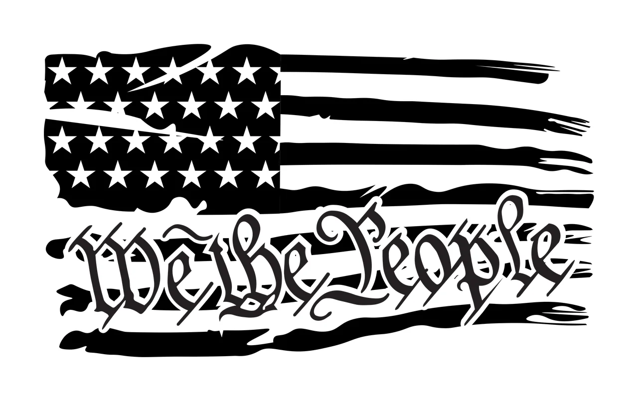We The People Distressed Flag Monochrome stars stripes black