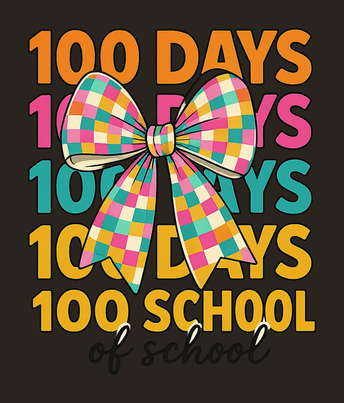 Coquette Bow 100 Days of School Colorful Checkered Design contrast preview thumbnail