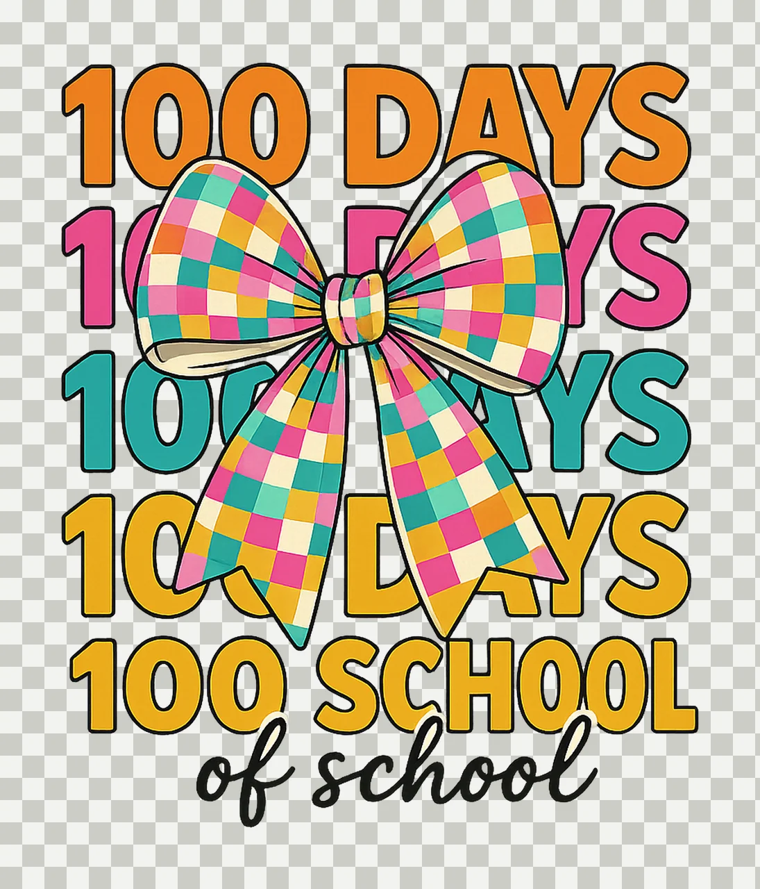 Coquette Bow 100 Days of School Colorful Checkered Design transparency and detail preview thumbnail