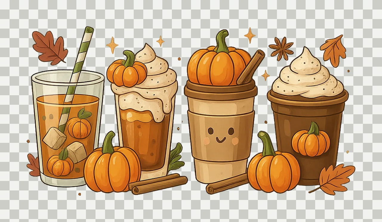 Fall Coffee Design Autumn Pumpkin Spice Latte Cozy Season transparency and detail preview thumbnail