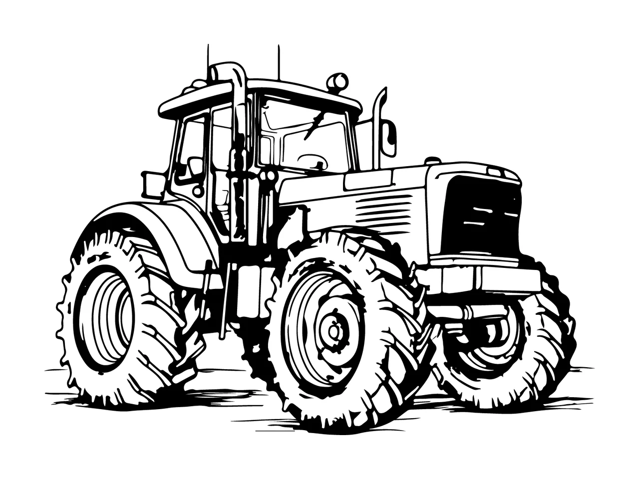 Black And White Line Tractor Illustration stationary wheels