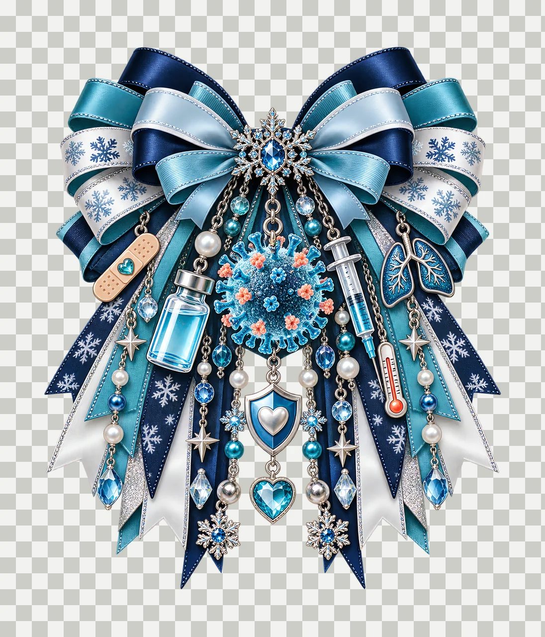 Influenza Vaccination Awareness PNG, Syringe and Vaccine Vial Coquette Bow, No Text Sublimation Clipart, Transparent Digital Download transparency and detail preview thumbnail
