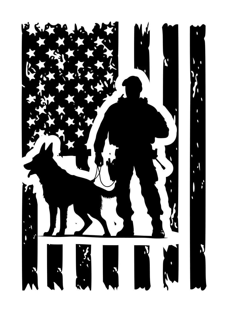 Dog Flag Silhouette With Person and Standing human black white