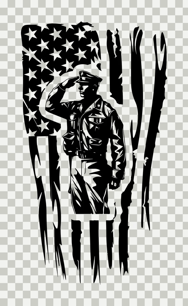Saluting Person Over Distressed Flag Background stars stripes transparency and detail preview thumbnail