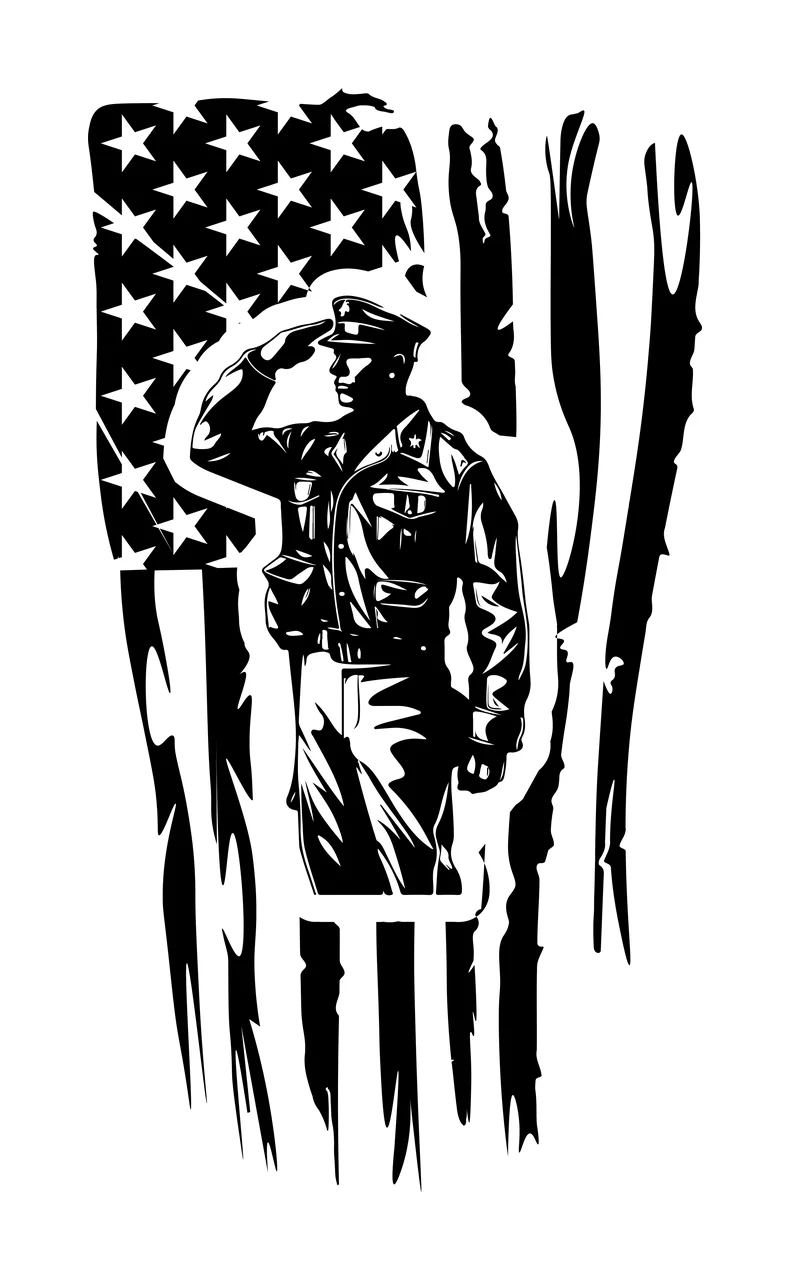 Saluting Person Over Distressed Flag Background stars stripes