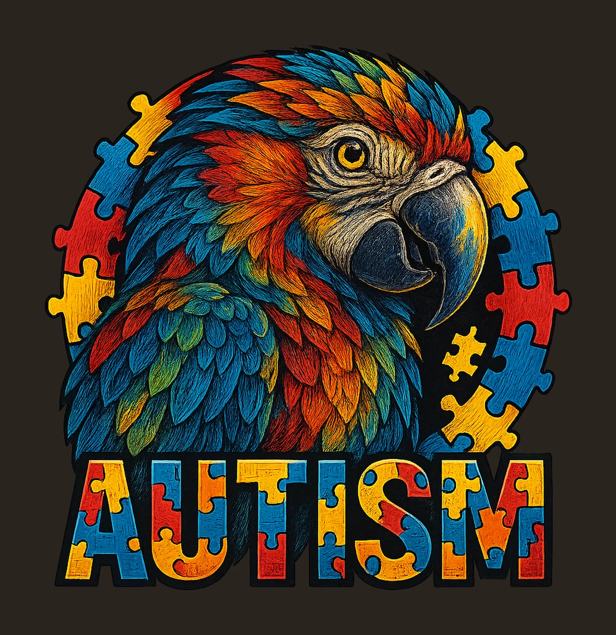 Autism Bird Parrot With Puzzle Pieces colorful looking contrast preview thumbnail