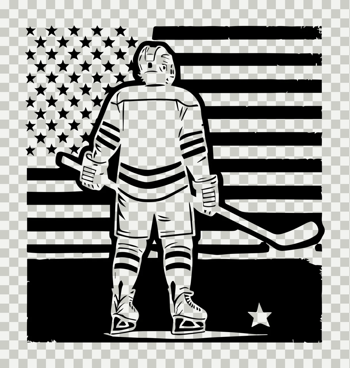 Hockey Player Facing Stars And Stripes standing stick star transparency and detail preview thumbnail
