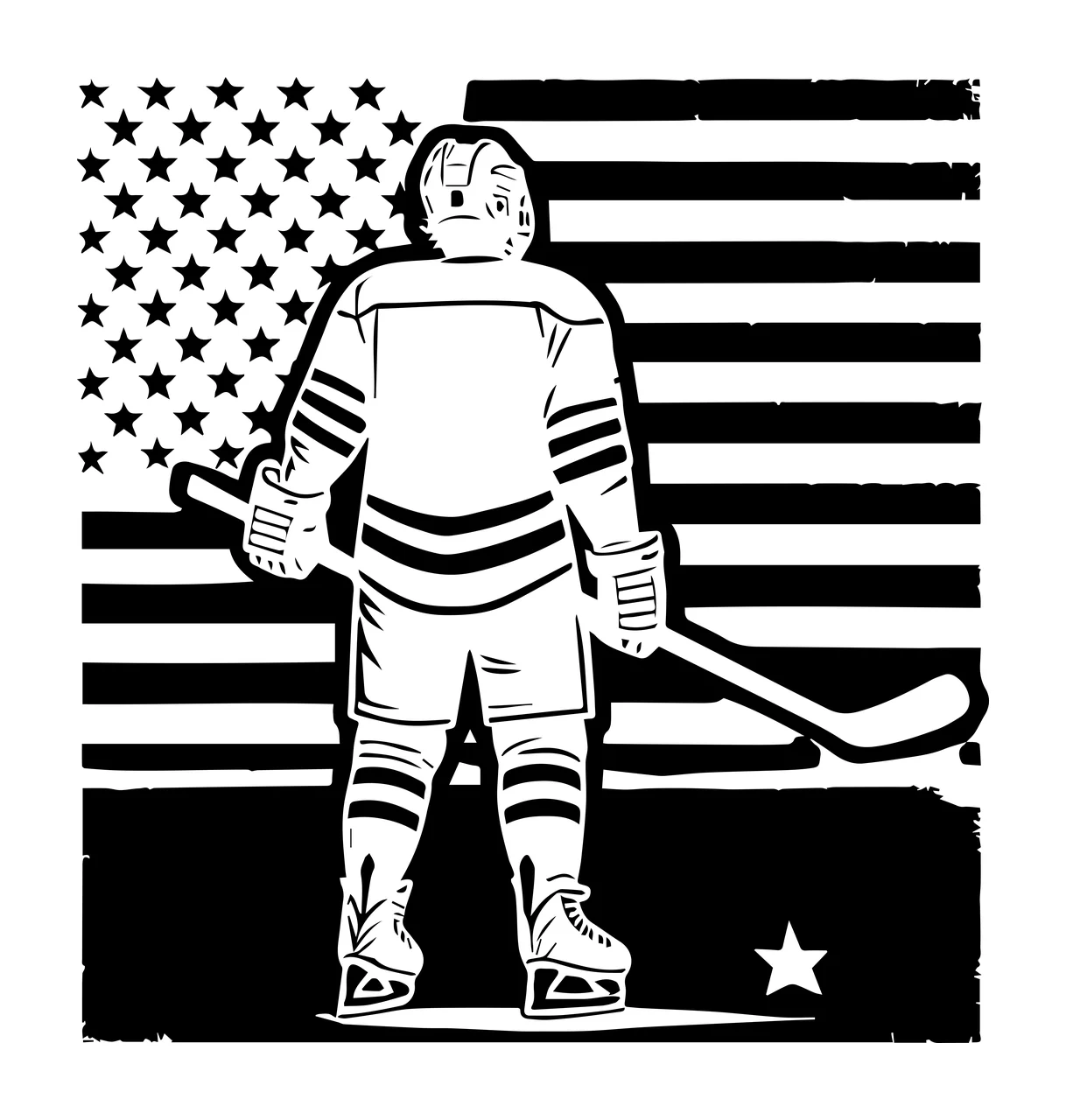 Hockey Player Facing Stars And Stripes standing stick star