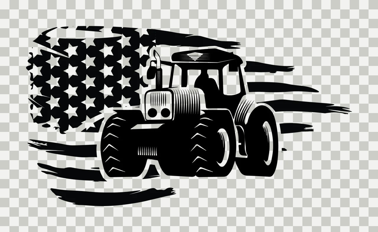 Tractor Flag Silhouette On Tattered stencil black white monochrome transparency and detail preview thumbnail