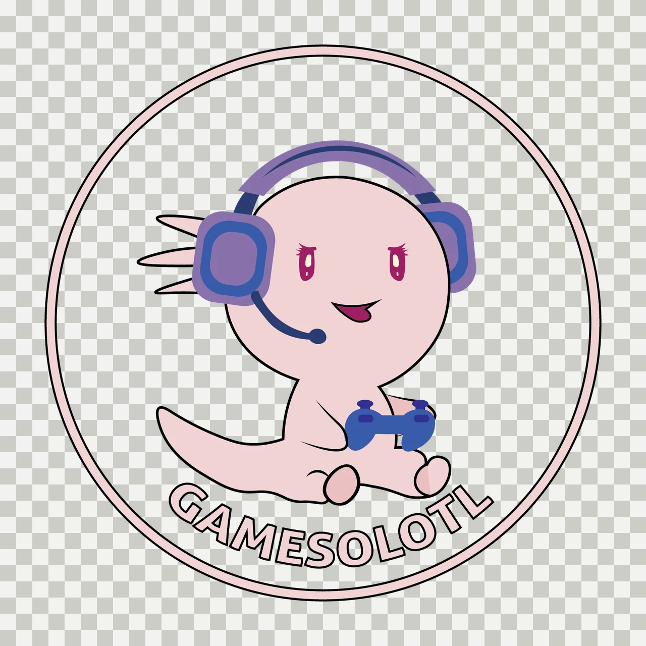 Gamesolotl Creature In Headphones Logo circle minimalist black transparency and detail preview thumbnail