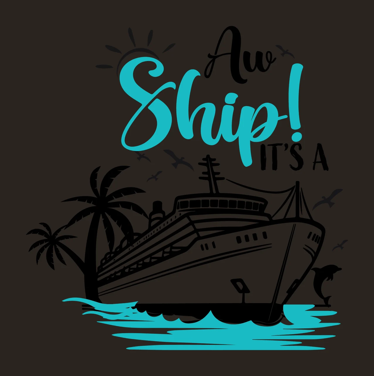Aw Ship It S A Cruise Illustration sailing palm trees sun birds contrast preview thumbnail