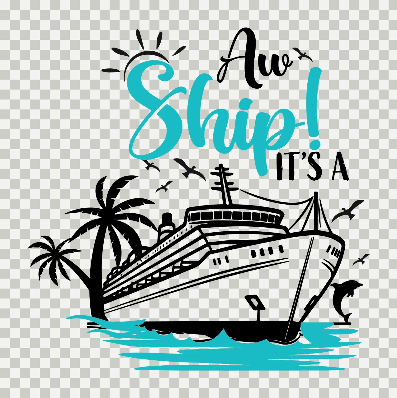 Aw Ship It S A Cruise Illustration sailing palm trees sun birds transparency and detail preview thumbnail