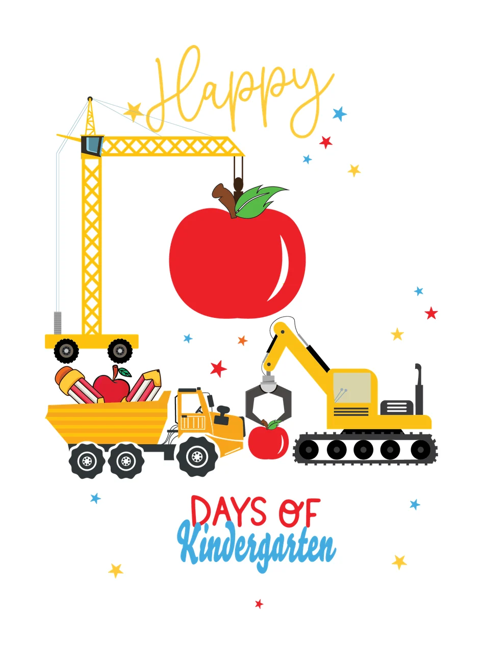 Happy 100 Days Of Kindergarten Construction Illustration vehicles