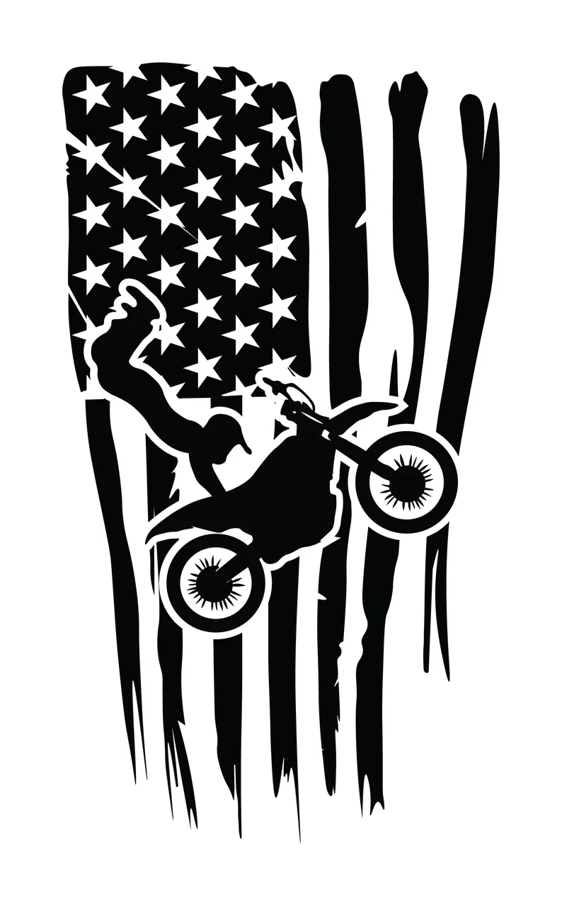Motocross Rider On American Flag Background jumping bike distressed