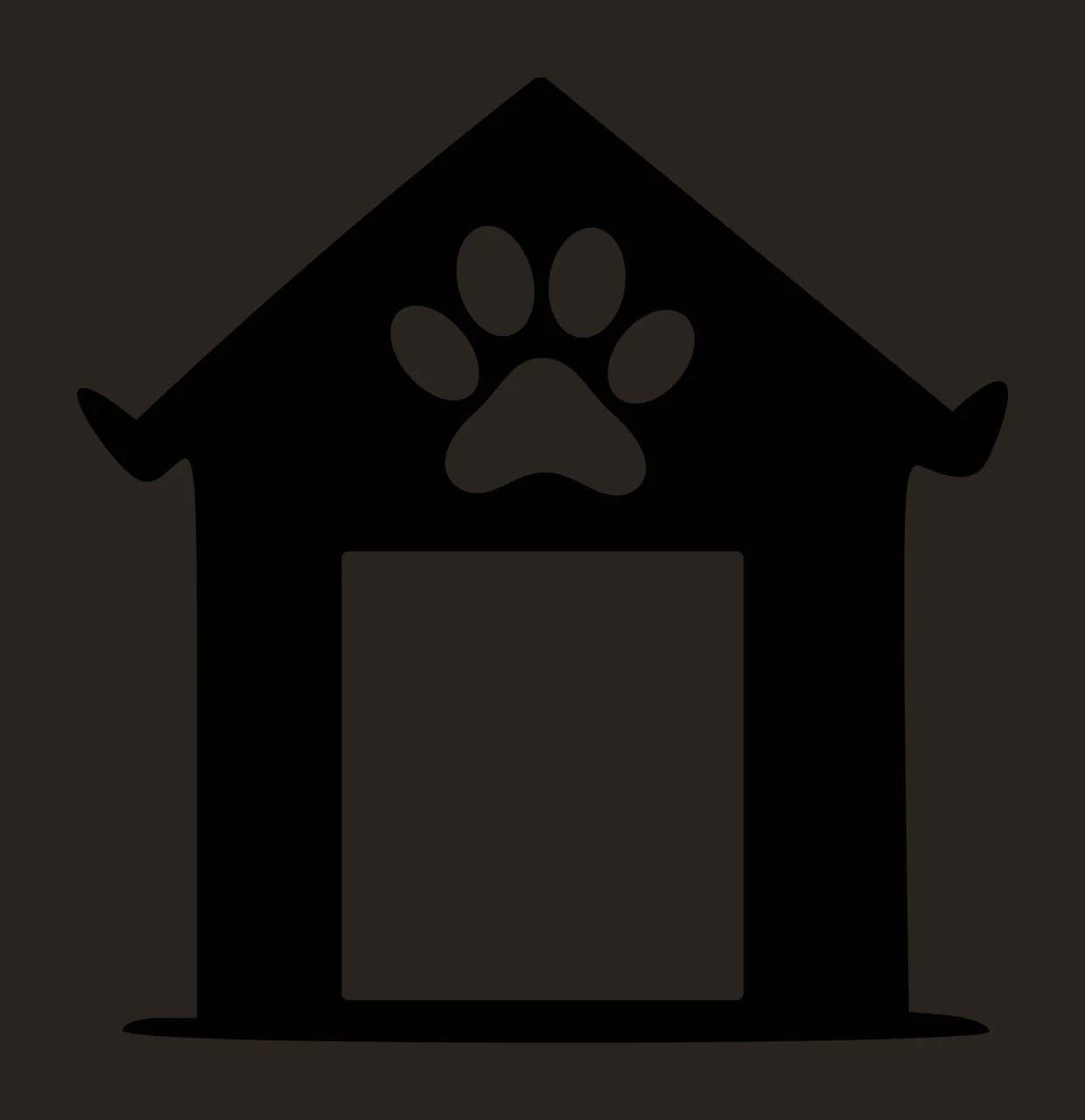 Doghouse silhouette with paw print Illustration with black doghouse, white paw print and white rectangular doorway contrast preview thumbnail