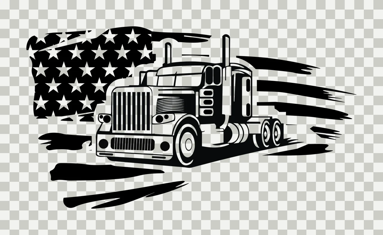 Semi Truck Flag With Background driving silhouette black white transparency and detail preview thumbnail