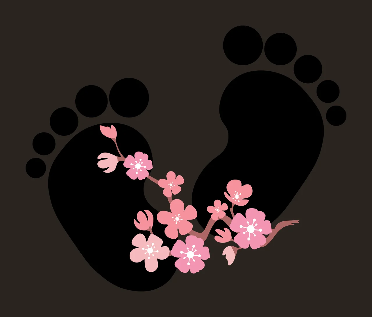 Baby Feet Flower Footprints With Vine Silhouette flowers black contrast preview thumbnail