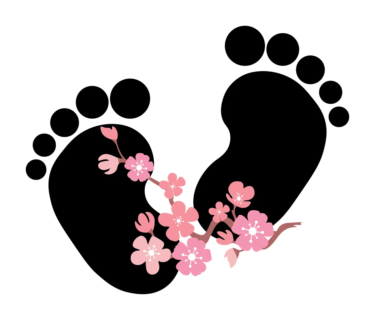 Baby Feet Flower Footprints With Vine Silhouette flowers black