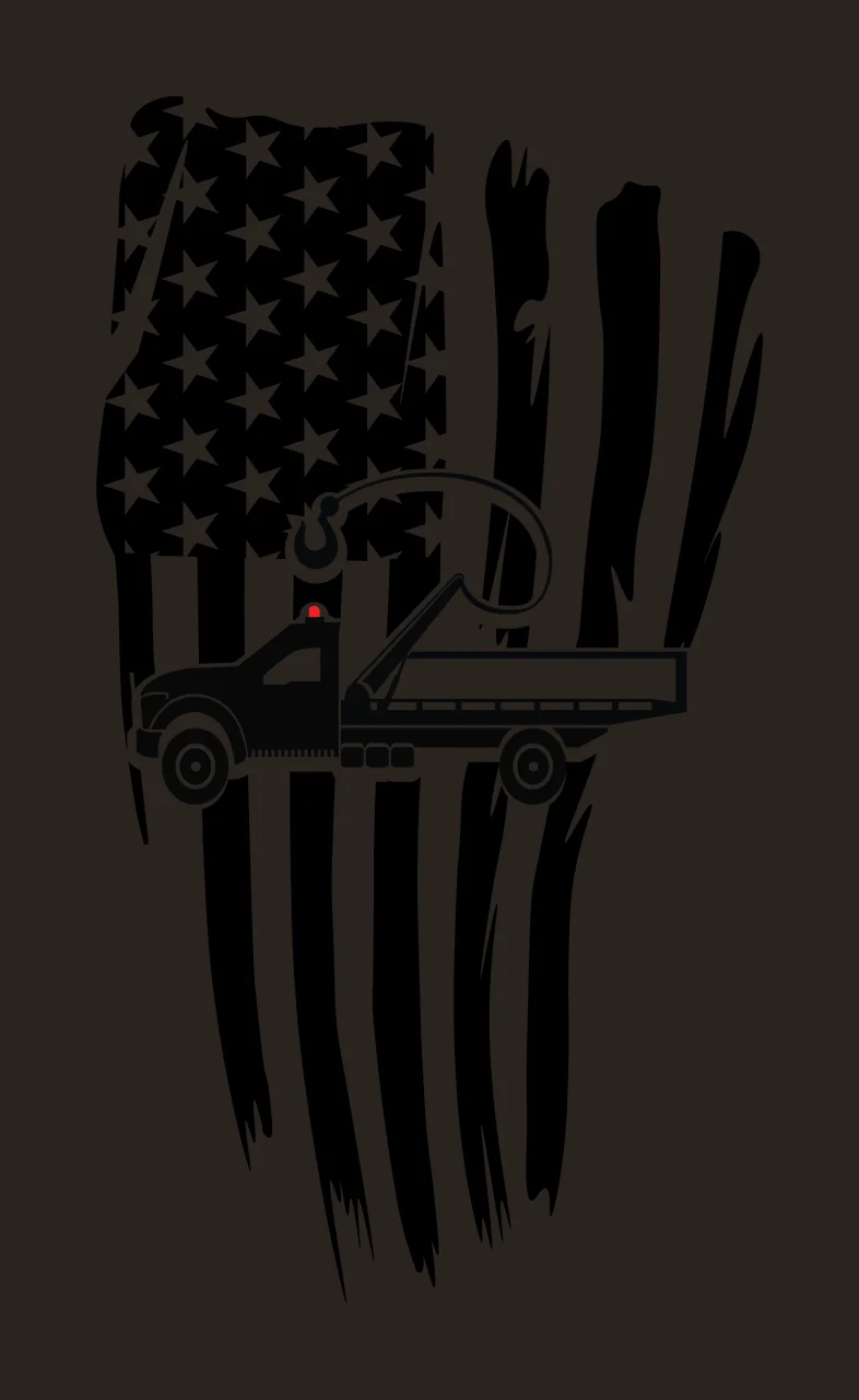 tow truck with hook, flag, stars in black, white silhouette Style contrast preview thumbnail