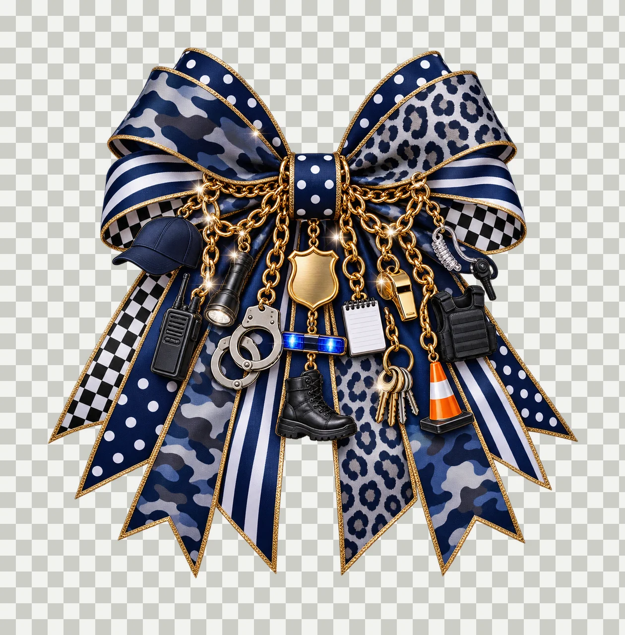 Police Appreciation Bow Charm PNG, Radio Flashlight Handcuffs and Patrol Charms, Law Enforcement Sublimation Design transparency and detail preview thumbnail