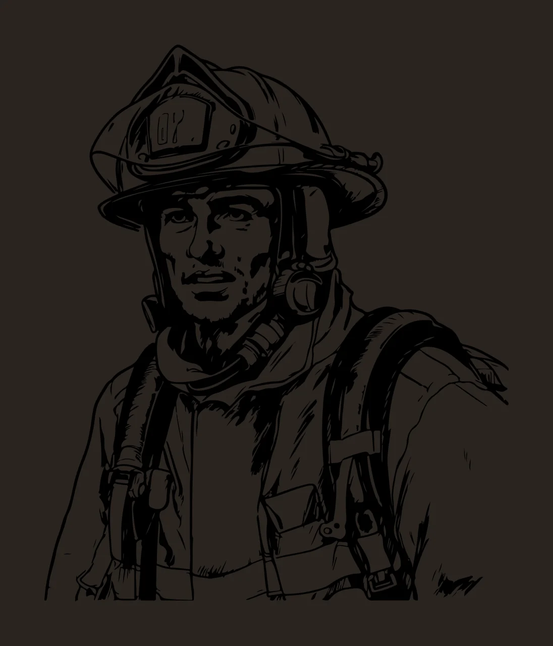 Firefighter In Uniform With Helmet standing person ink illustration contrast preview thumbnail