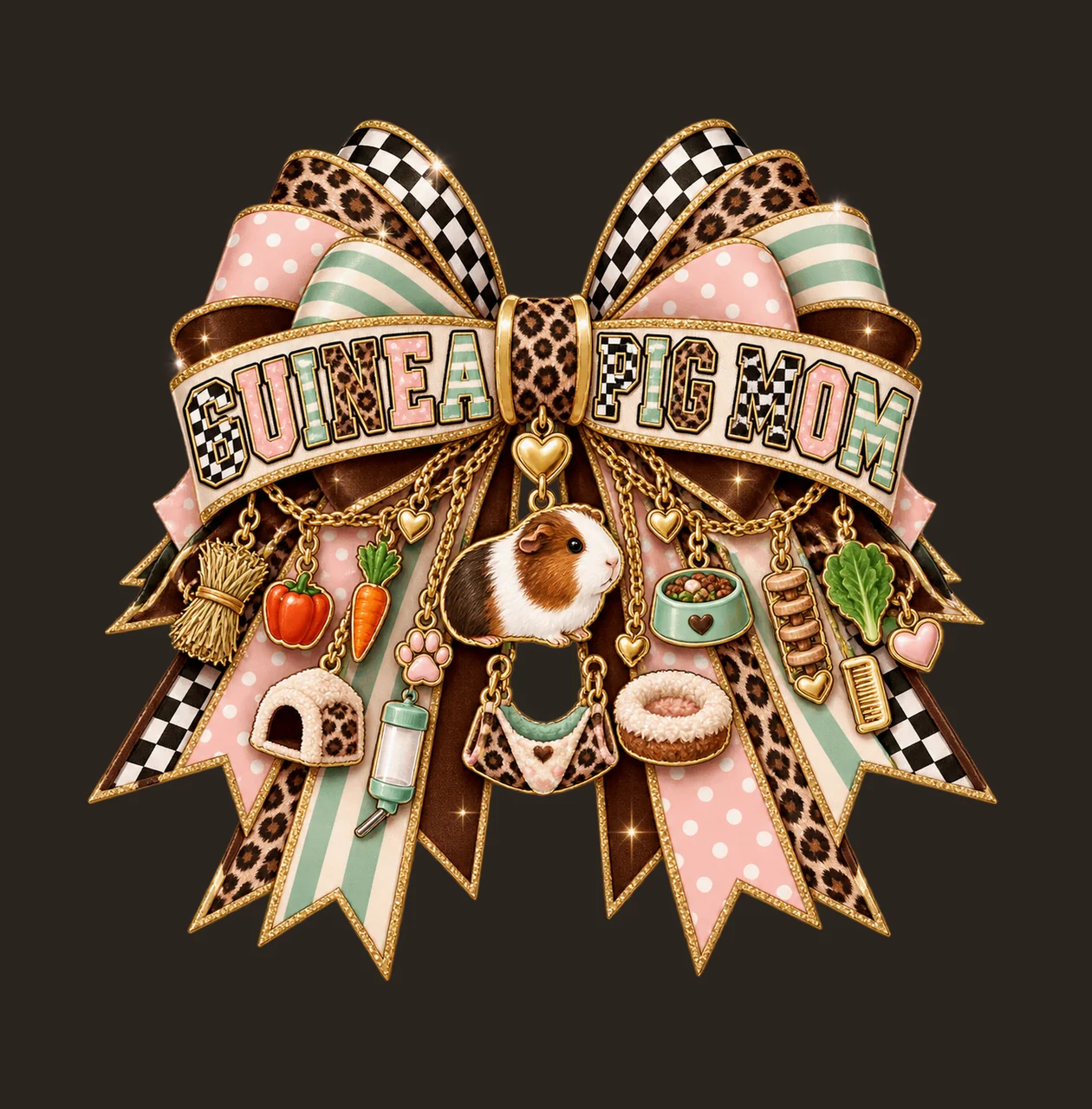 Guinea Pig Mom Bow Charm PNG, Patterned Varsity Mom Ribbon Clipart, Transparent Sublimation Digital Download contrast preview thumbnail