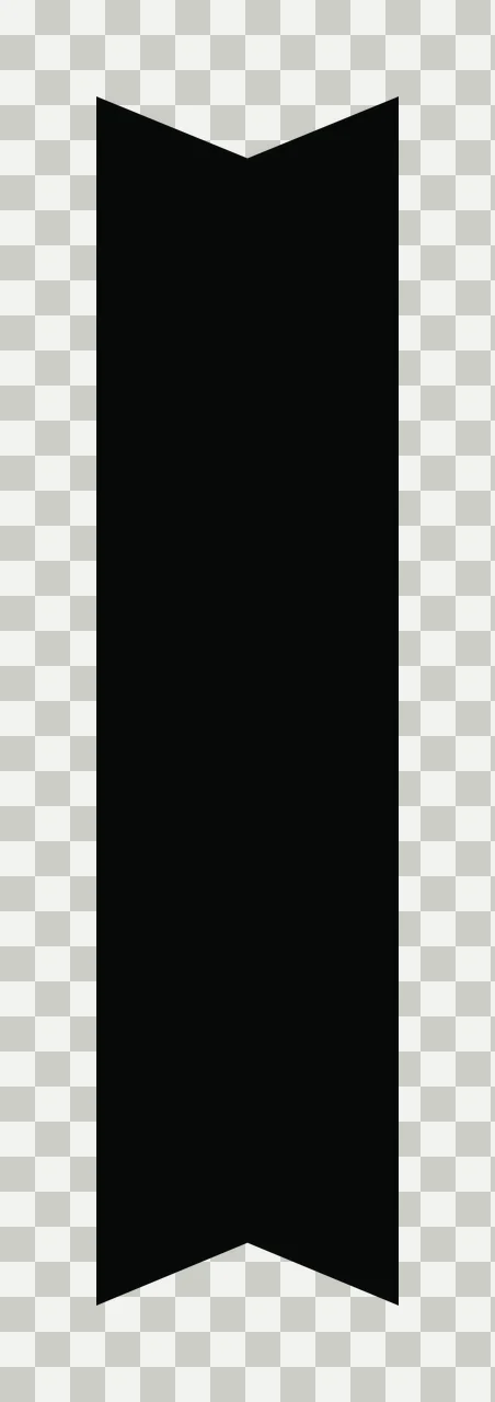 Tall Vertical Black Notched Banner With V Cut ribbon white transparency and detail preview thumbnail