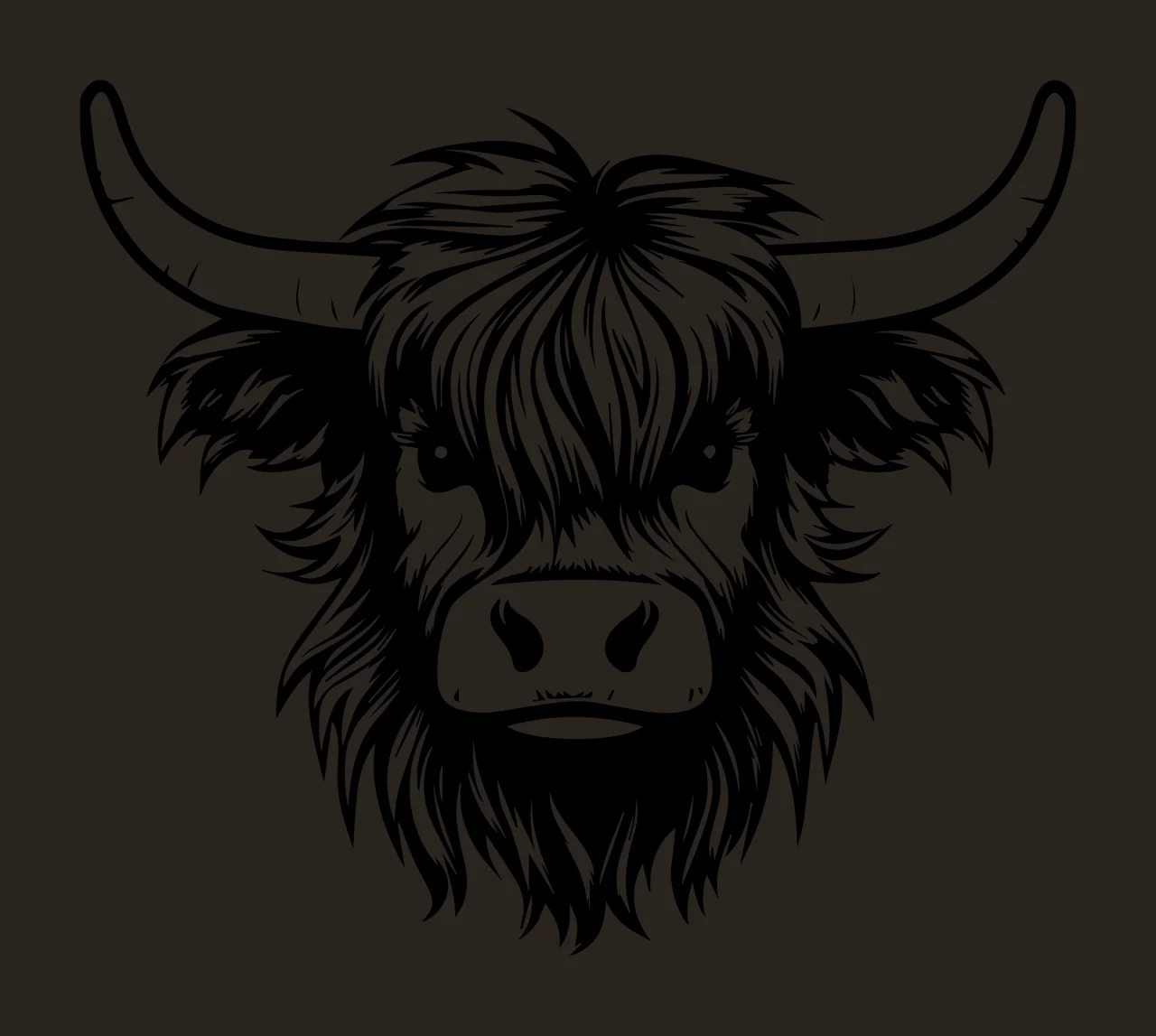 Highland Cattle Head Monochrome Illustration horns hair ears contrast preview thumbnail