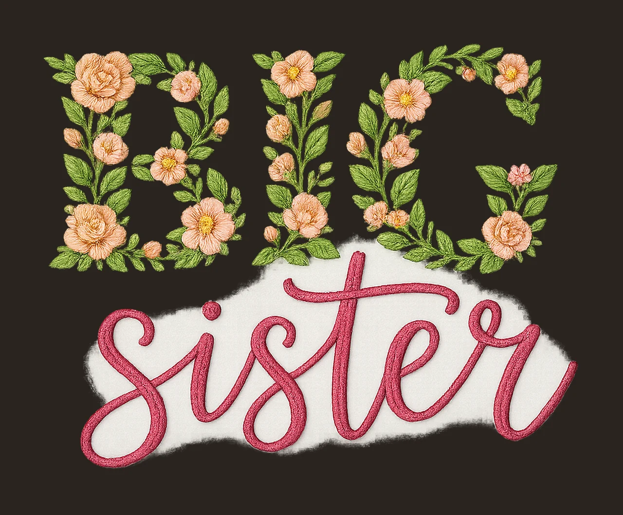 Embroidered Floral Big Sister Pregnancy Announcement Design contrast preview thumbnail