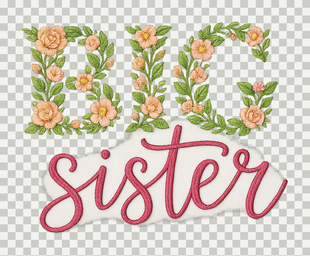Embroidered Floral Big Sister Pregnancy Announcement Design transparency and detail preview thumbnail