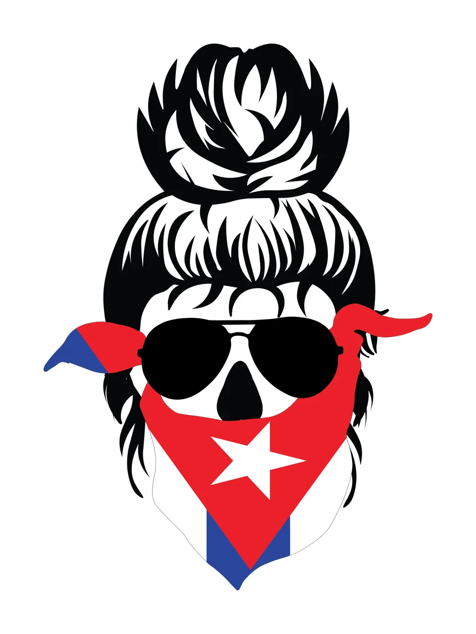 Skull Bandana With Sunglasses Topknot Hair silhouette graphic