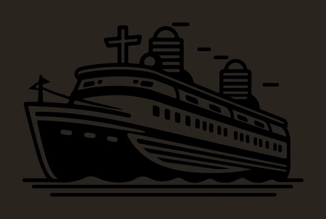 Cruise Ship On Wavy Water sailing waves cross towers icon black contrast preview thumbnail