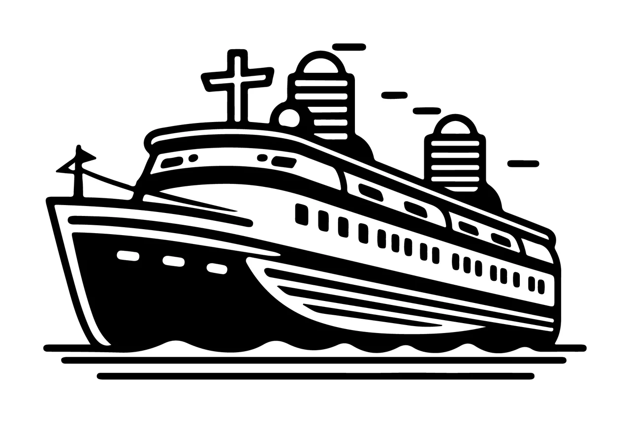 Cruise Ship On Wavy Water sailing waves cross towers icon black