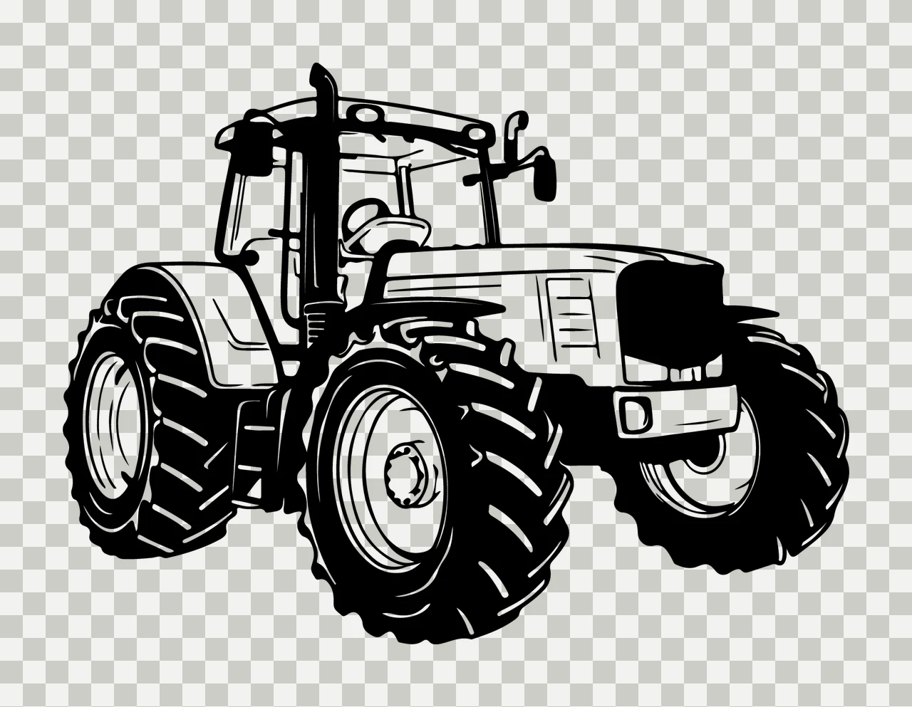 Black And White Farm Tractor Graphic static wheels line art transparency and detail preview thumbnail