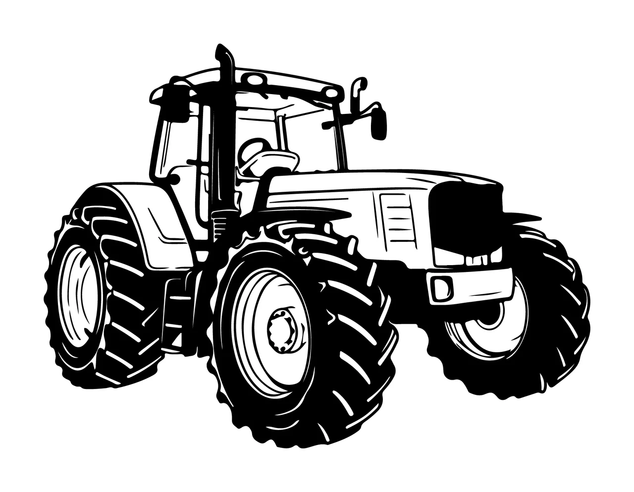 Black And White Farm Tractor Graphic static wheels line art