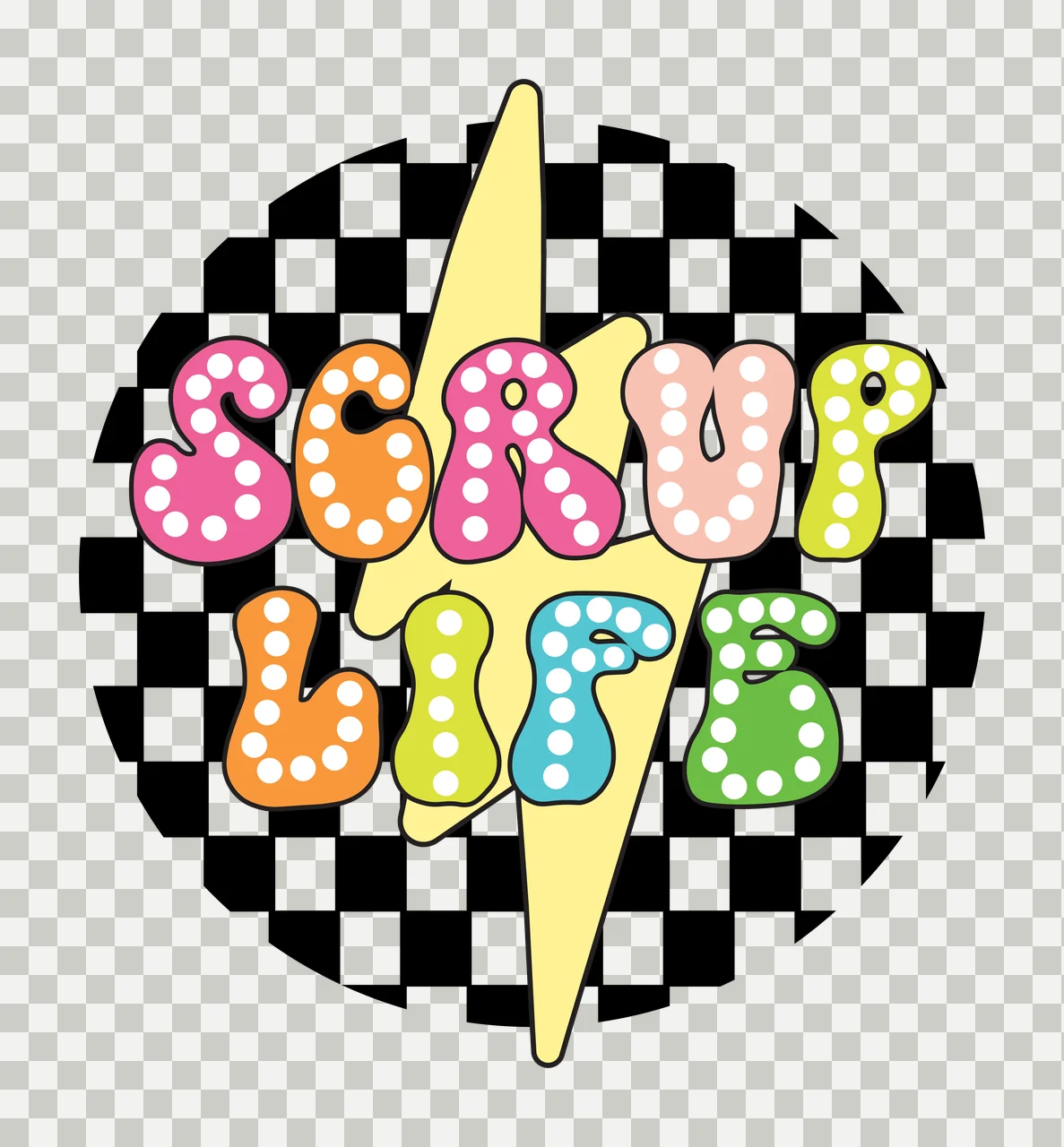 Lightning Bolt Over Checkerboard Background centered geometric transparency and detail preview thumbnail
