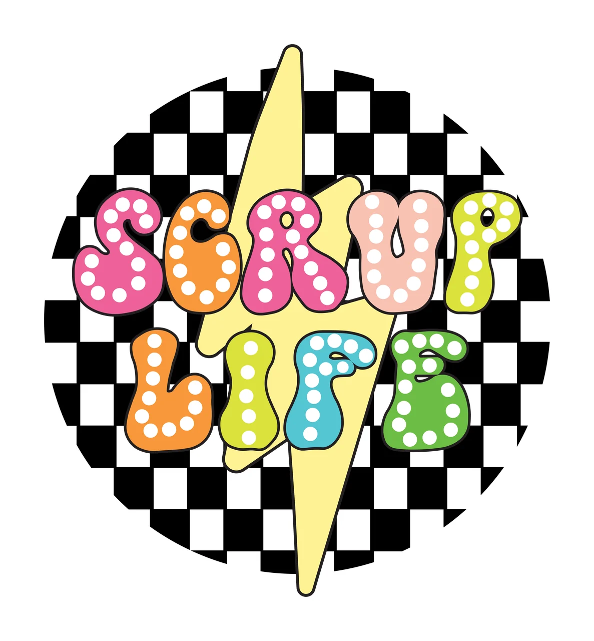 Lightning Bolt Over Checkerboard Background centered geometric