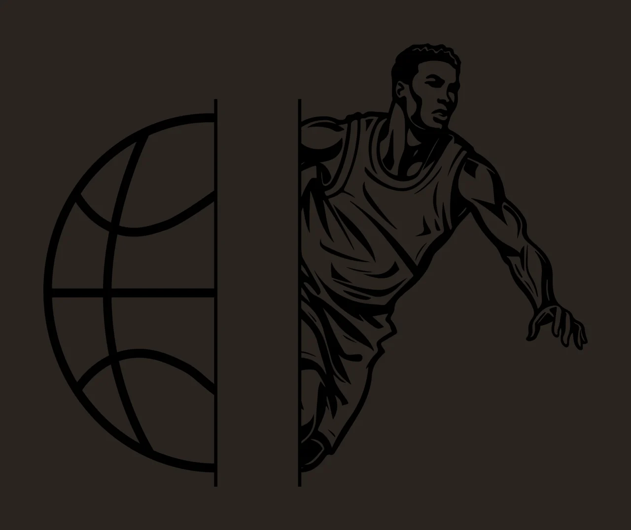 Basketball Split Design With Athlete stencil illustration black contrast preview thumbnail